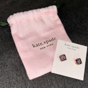 NWT Kate Spade Square Mini Glitter Stud Confetti Earrings Multi Color with bag